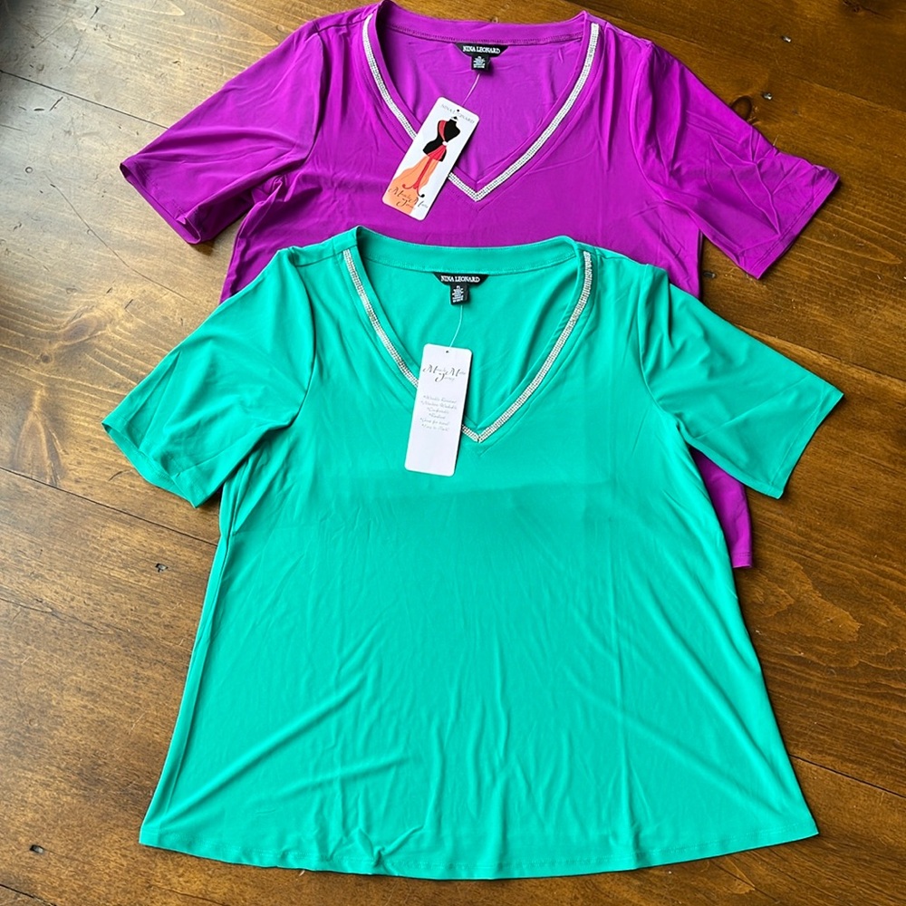 Nina Leonard Miracle Matt Short Sleeve Jerseys - Petite Large